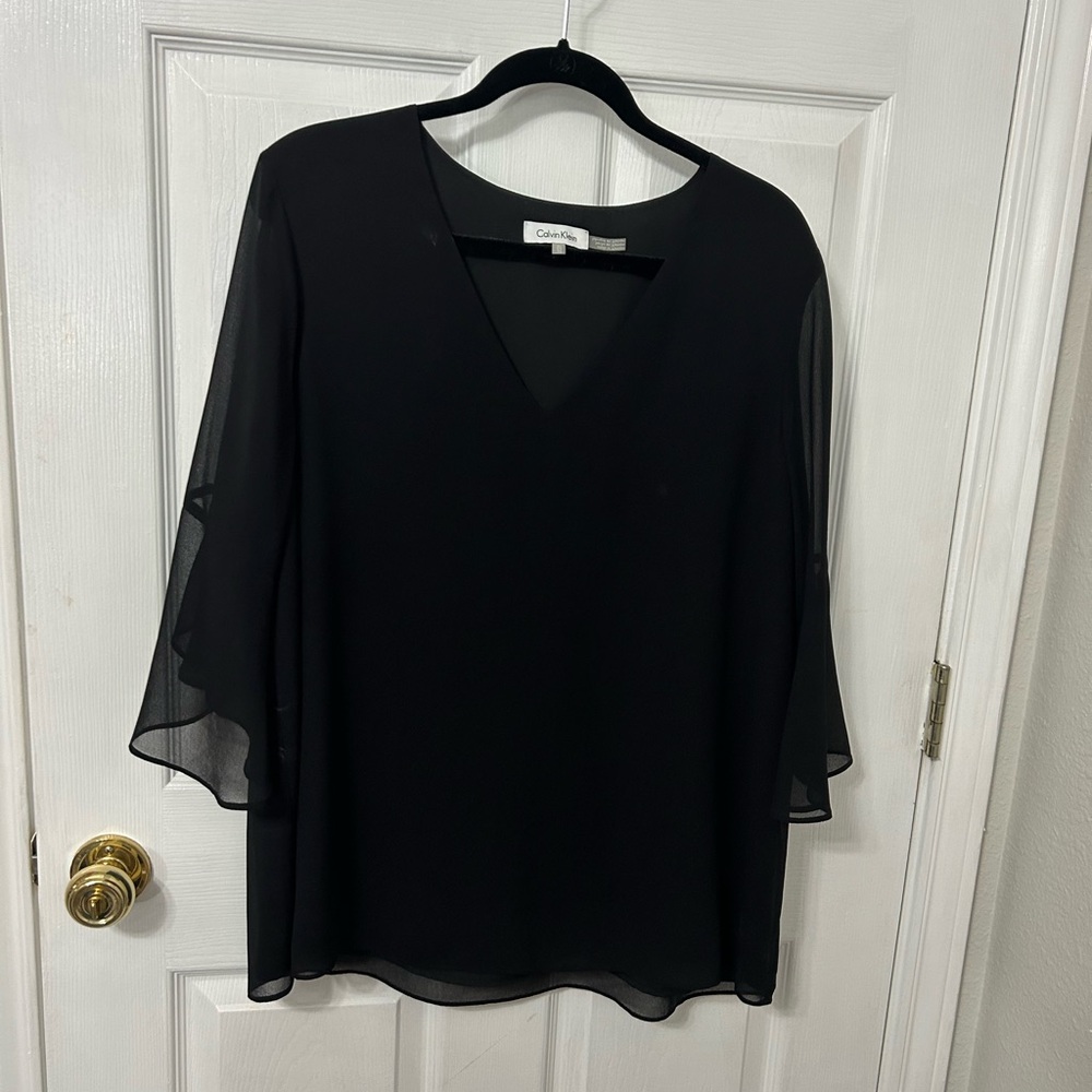Calvin Klein Black Bell Sleeve Blouse